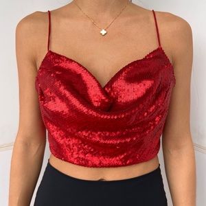 Zara, Sequin Cowl Crop Top